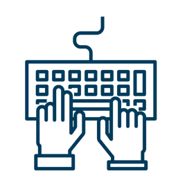 Icon of a hands typing on a keyboard