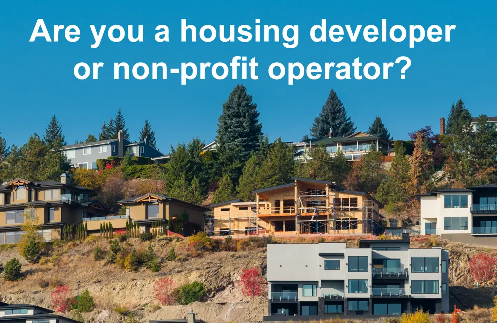 An icon showing houses and asking if you are a property developer or non-profit operator.